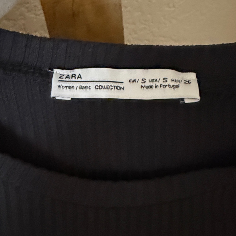 Zara Black Ribbed Long Sleeve Crop Tee - Picture 4 of 6